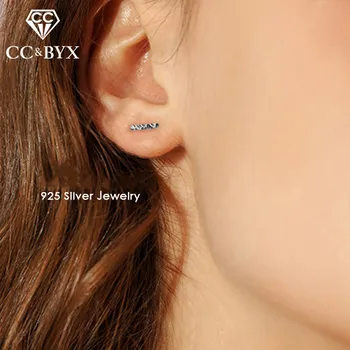 

CC 100% 925 Pure Silver Earrings For Women Geometry Punk Simple Design Small Studs Minimalist Brincos Bijoux CCE519