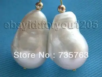 

xiuli 0097 Genuine Natural 22mm White Reborn Keshi Pearl Earrings !
