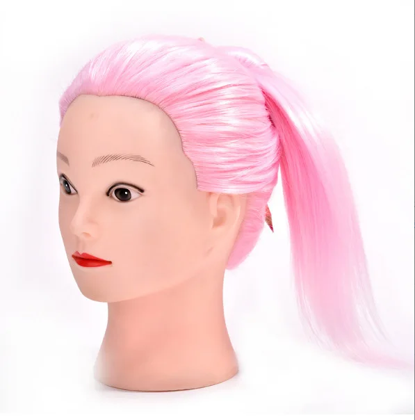 Hair Fake Hairdressing Doll Heads Training Manikin With Hair Pink manik