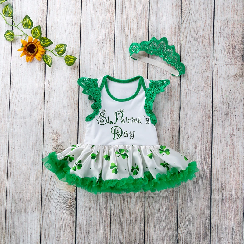 Raisvern St Patrick/платье для маленьких девочек комплекты хлопковой одежды с зелеными