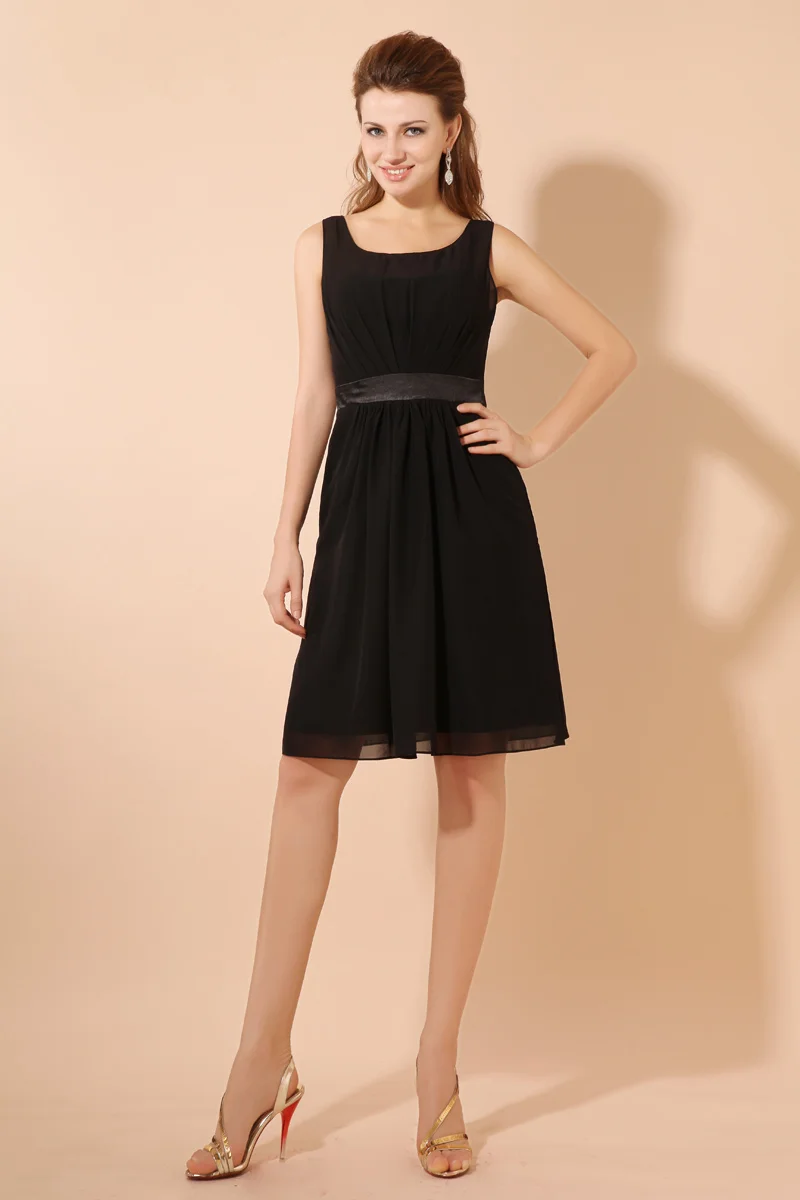 Real Picture A-line Knee Length Scoop Bridesmaid Dress With Sleeveless Ruffles Chiffon Black Prom Gowns | Свадьбы и торжества