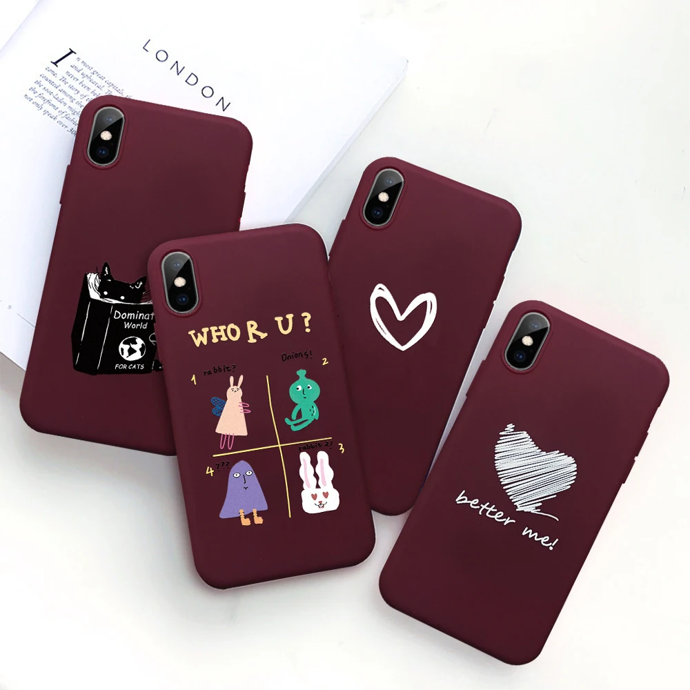 Чехол для iPhone 6 6s 7 8 Plus XS Max с изображением кошек мягкий чехол из ТПУ XR X 10 5 S SE винно