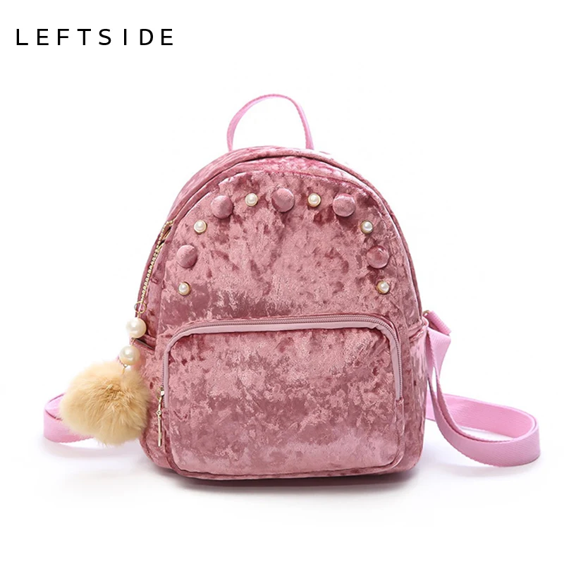 

LEFTSIDE Women Winter pearl New Soft Velour Backpack Small Black Women's Mini Backpacks Children Girls Bags Travel Back Pack