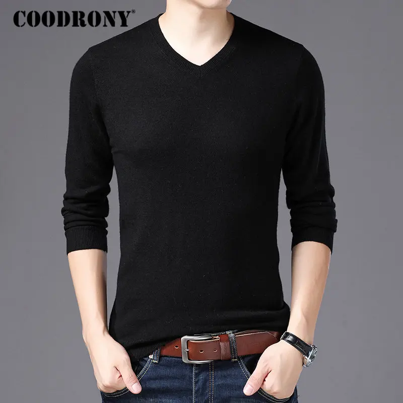 

COODRONY Brand Sweater Men V-Neck Pull Homme Autumn Winter 100% Pure Merino Wool Sweaters Soft Warm Cashmere Pullover Men 93002
