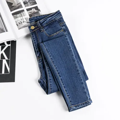 Джинсы женские джинсовые штаны синие обтягивающие эластичные мягкие корейские модные женские узкие брюки Donna лето осень