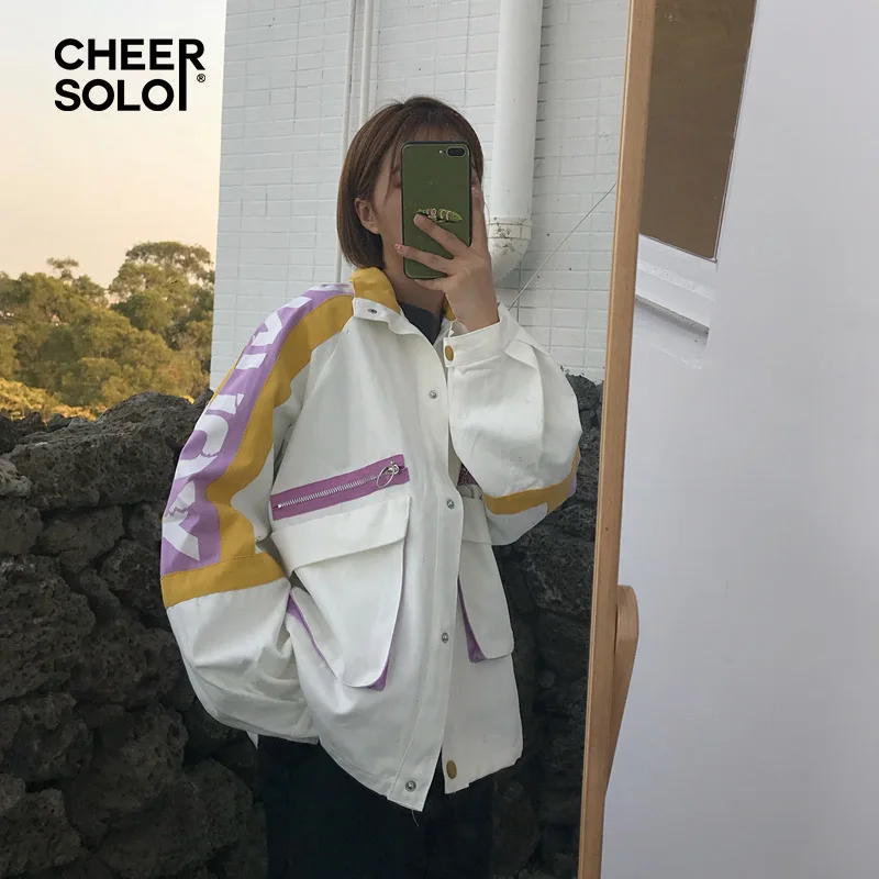 CheerSolo городская уличная куртка оверсайз Женская Лоскутная Свободная на