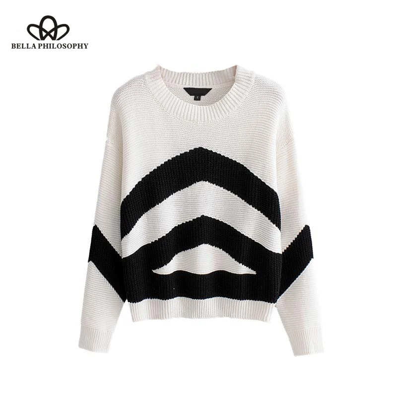 Wonder 2018 new autumn elegant basic striped loose warm sweater long sleeve o neck basic loose pullovers female casual wear tops