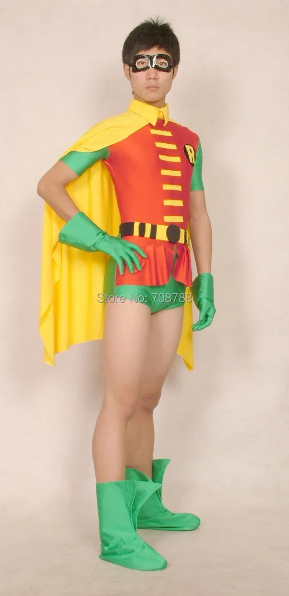 FREE SHIPPING! LYCRA SPANDEX ZENTAI ROBIN COSTUMES WITH CAPE HALLOWEEN PARTY COSPLAY #Z031 | Тематическая одежда и