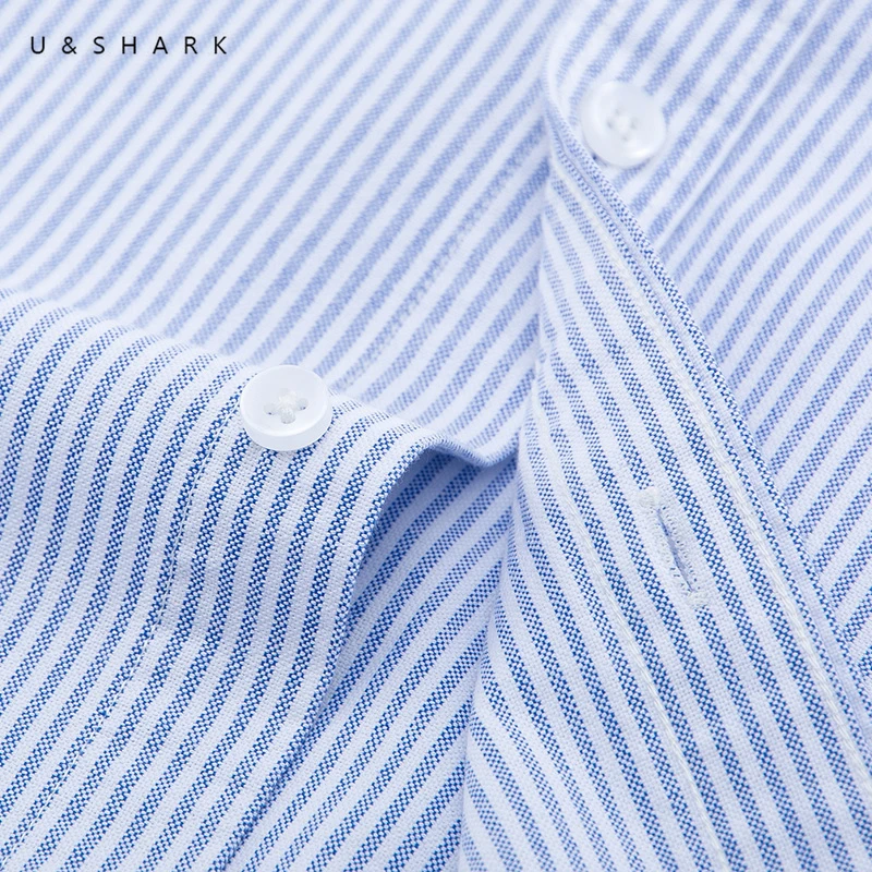 U& SHARK, осень, новинка, хлопок, Оксфорд, полосатая рубашка, мужская, с длинным рукавом, облегающая, формальная, деловая, мужская рубашка