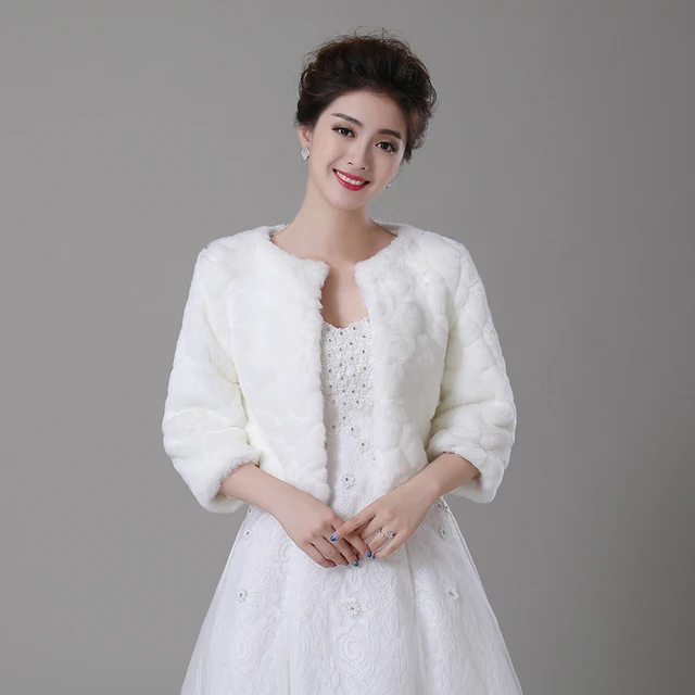 Women Winter Faux Fur Long 3 4 Sleeve Wedding Jacket Bolero Wraps Women Winter Faux Fur Long 3 4 Sleeve Wedding Jacket Bolero Wraps Bridal Coat