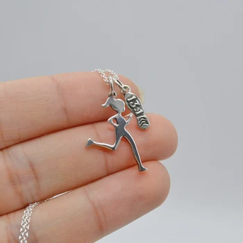 

100% 925 Sterling Silver Run 13.1 Marathon Pendant Choker Necklaces Fitness Jewelry Runner Girl Shoe For Women 18 Inch Chain