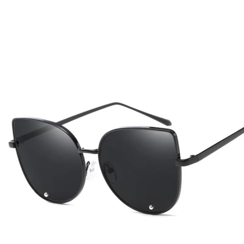 Модные женские цветные роскошные солнцезащитные очки кошачий глаз с плоским верхом, мужские солнцезащитные очки с двойным лучом, оправа из сплава UV400 - Цвет линз: Black