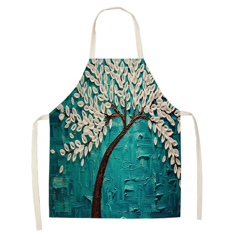 1 Pcs 68cmx55cm Plant Flower Aprons for Woman Sleeveless Apron Home Cotton Linen Apron Kitchen Cooking Bibs Cleaning Tools