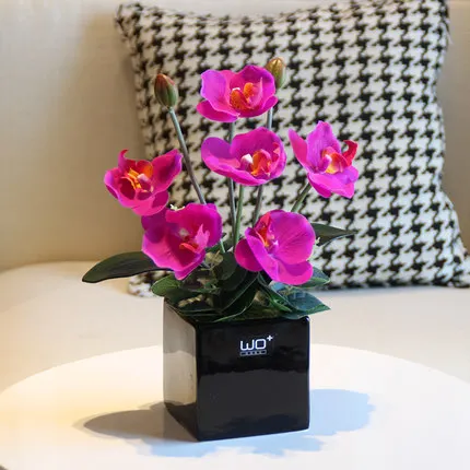 Искусственный ПУ бабочка Орхидея набор бонсай в горшках домашний Декор керамическая ваза растения в горшках цветы Свадебные украшения вечерние принадлежности - Цвет: A007 31x20cm
