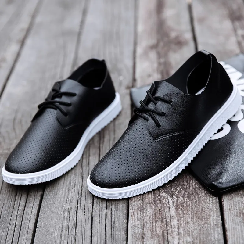 

2019 men breathable lace-up Casual shoes fashion solid color tide business leather flats men's shoes 1968