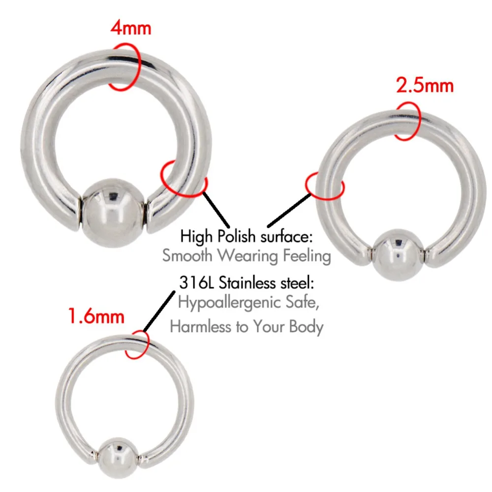 Кольцо для носа с серебряными шариками в стиле панк BCR, кольцо для женщин, кольцо для сережек, ушные носилки, расширитель, пирсинг, ювелирные изделия