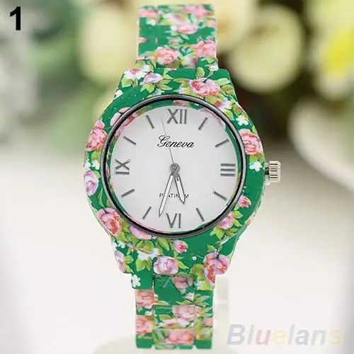 

Women Fashion Geneva Floral Printed Band Round Dial Analog Quartz Wrist Watch Bracelet