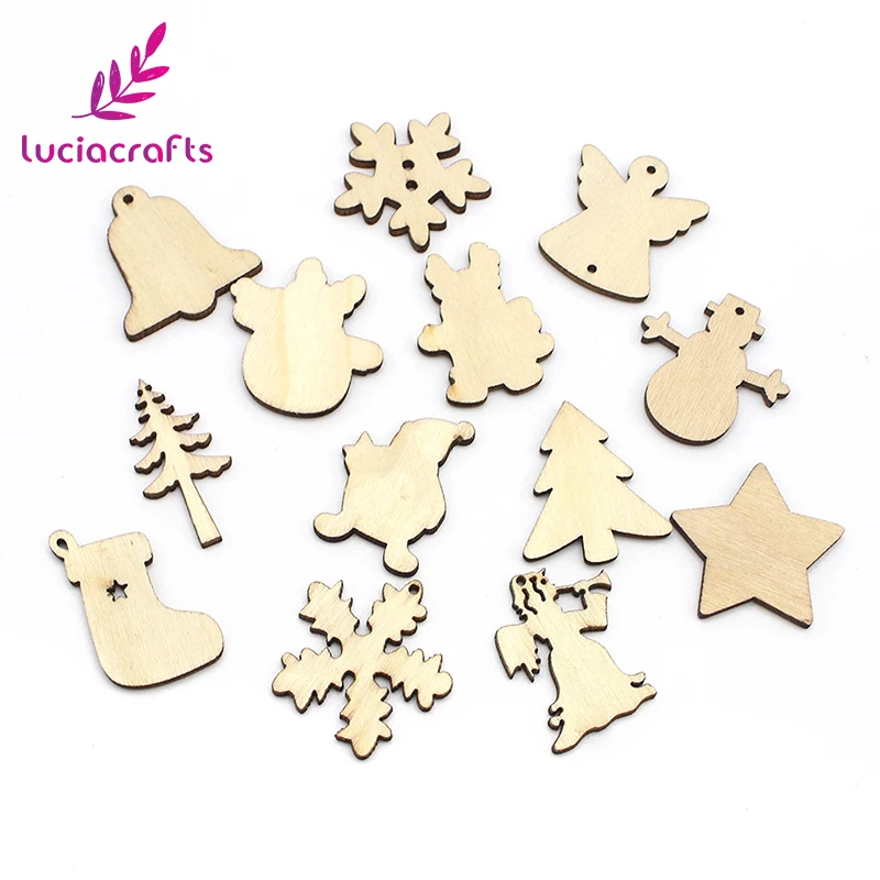 Деревянные украшения Lucia crafts 50 шт./лот 17-35 мм рождественская подвеска с