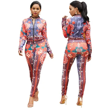 

Autumn and winter Southeast Asia new popular tribal style casual fashion high waist tight sexy female print two-piece suit