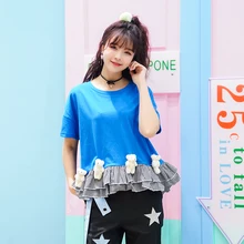 Платье принцессы Милая футболка Лолита летние мягкие сестра юбка c оборками ткань медведь двойной в клетку с брошью свободного силуэта с короткими рукавами рубашка VC121