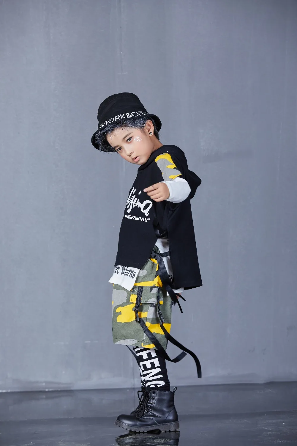 Spring Autumn Boys Girls Street Dance Clothes Suit Children's Fashion Print Performance Tracksuit Kid Hip-Hop Sportswear Outfit (67)