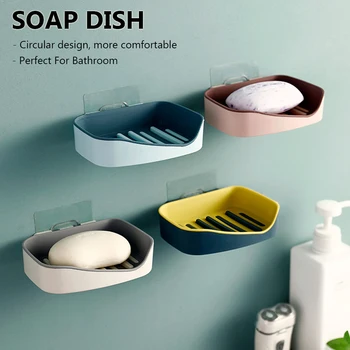 

4Types Adhesive Soapbox Wall Mounted Soap Holder Basket Soap Storage Home Decoration Bathroom Accessories