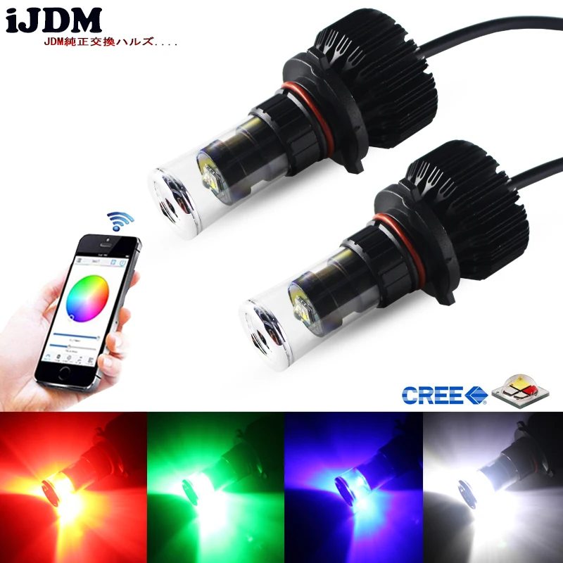 

iJDM Car Headlight H7 LED RGB RGBW Chips LED Bulbs Smartphone App-Controled For Car Fog Lights or Daytime Running Lights 12V