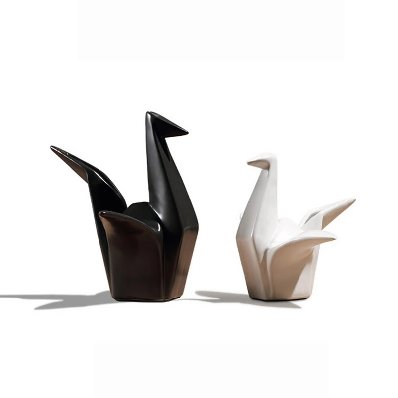 

Nordic Minimalist Ceramic Animal Crafts Paper Crane Ornaments Cute Paper Crane Figurines Desktop Craft Home Bookcase Decor Gifts
