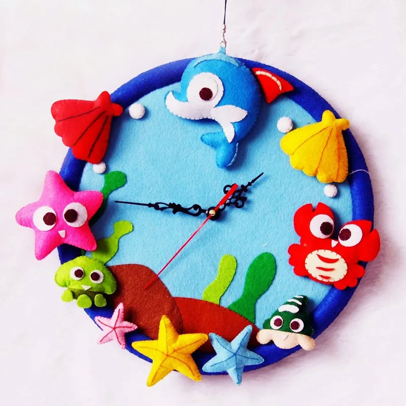 

New Arrived Handmade Sea World Style Wall Clock For Children Room Decoration Free Cutting Felt Material DIY Package