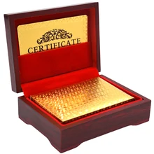 Cartões de jogo da folha de ouro com caixa de madeira-embalado truques mágicos 24 k ouro à prova dwaterproof água cartão mágico de poker plástico requintado presente 81306(China)