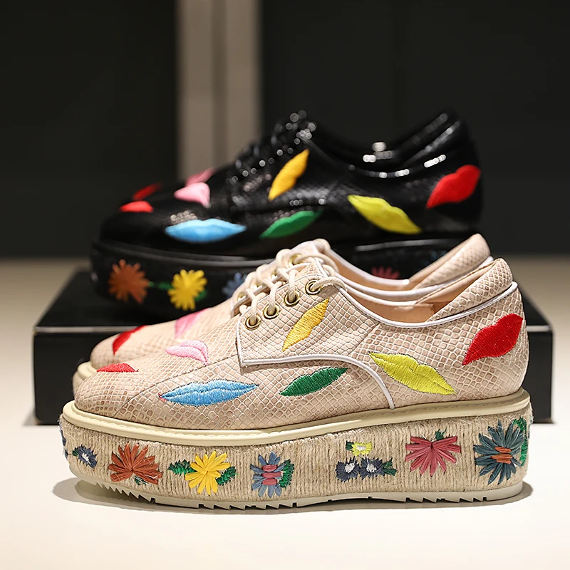 Broder Sapato En Plate Mujer Feminino Serpent 2018 as Pic Femme Cuir De Zapatos As Appartements Pic forme Peau Occasionnels Motif Chaussures 767rwqI