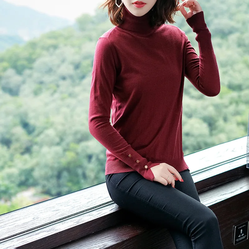Solid turtleneck elastic knit basic sweater 2018 new long sleeve women autumn pullovers sweater shirts