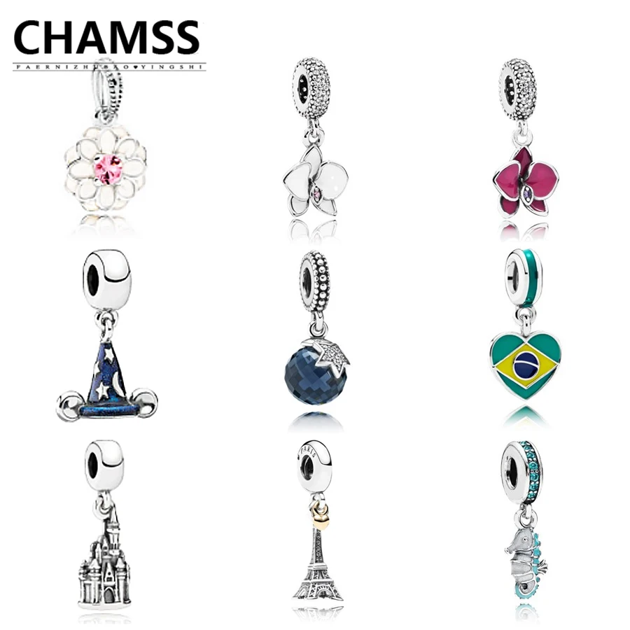 

CHAMSS 100% Real 925 Magic Hat Pendant Castle Eiffel Tower for DIY PDs Authentic Original