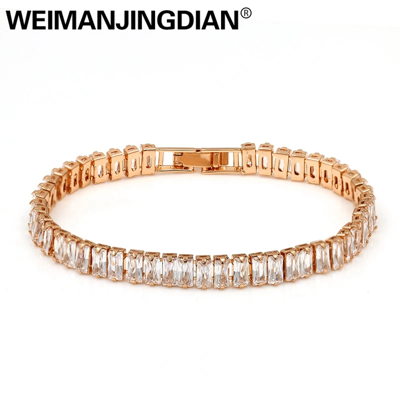 WEIMANJINGDIAN العلامة التجارية مربع مكعب زركونيا كريستال تنس تشيكوسلوفاكيا أساور للنساء أو الزفاف العروس