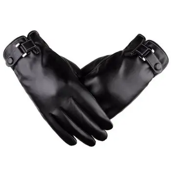 

Fashion Male PU Leather Gloves Full Finger Mens Motorcycle Driving Winter Keep Warm Touch Screen Glloves Mittens New Black