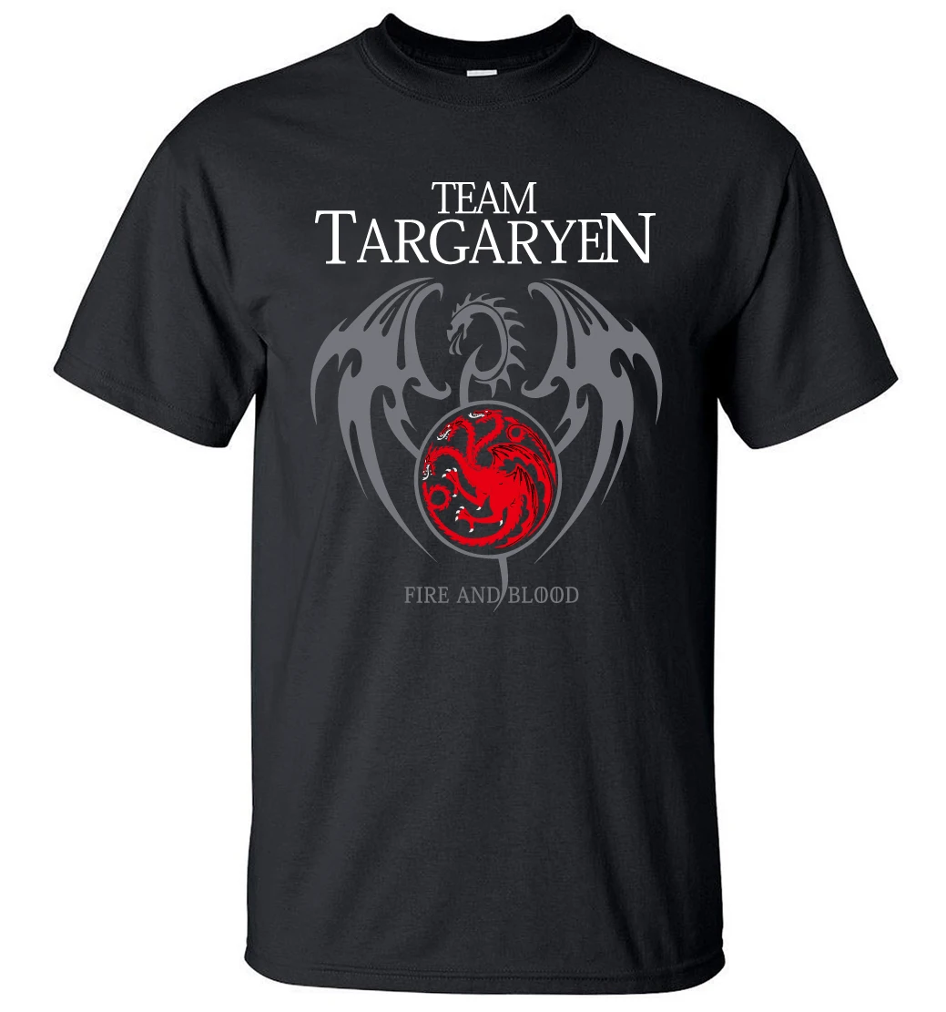 2019 Summer Men Short Sleeve Shirt 100% Cotton Male T-Shirts Game of Thrones Targaryen Fire & Blood Men T Shirt Brand-Clothing