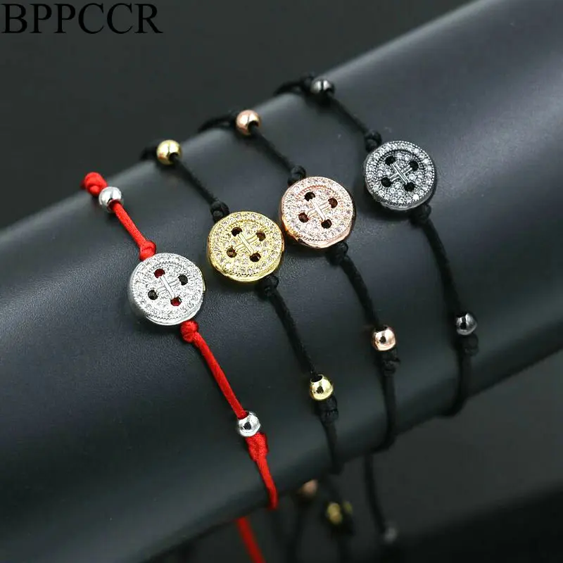 

BPPCCR Brand Button Charm Cords Bracelets For Men Women Thin Red Rope String Thread Gold/Silver color Micro CZ Lucky Bracelets