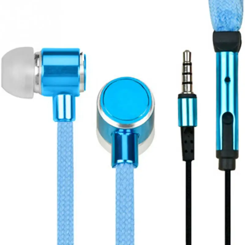 Shoelace Earphone cord Metal In Ear 3.5mm jack Earphones Bass Headset Stereo Sport Headphones With Mic#20 - Цвет: Синий