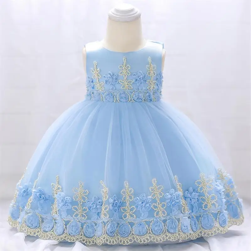Зимняя одежда платье для маленьких девочек г. платье принцессы на крестины для девочек, вечерние платья для девочек на первый день рождения на свадьбу от 3 до 12 месяцев - Цвет: Синий