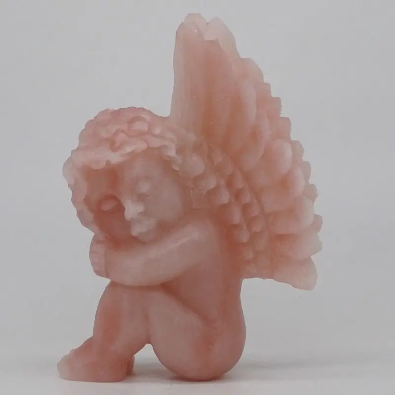 

4.6" Cherub Baby Wings Angel Statue Natural Gem Pink Opal Crystal Carved Decor