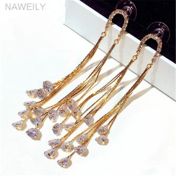

Luxury Cubic Zircon Tassel Drop Earrings 2020 New Fashion Women Jewelry Gift Best Crystal Gold Silver Color Metal Long Earring