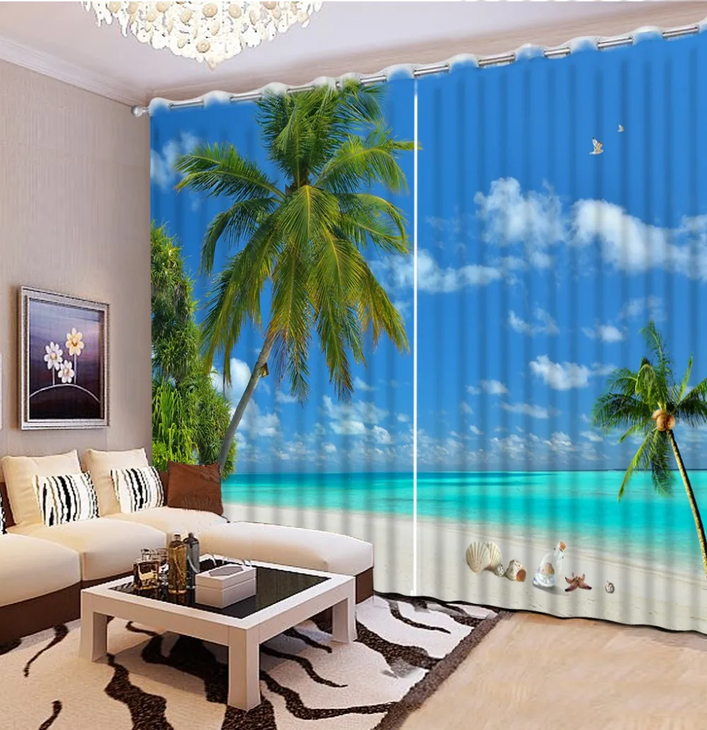 Modern Decor Window Curtain 3D Bedroom Curtains shell beach Curtains