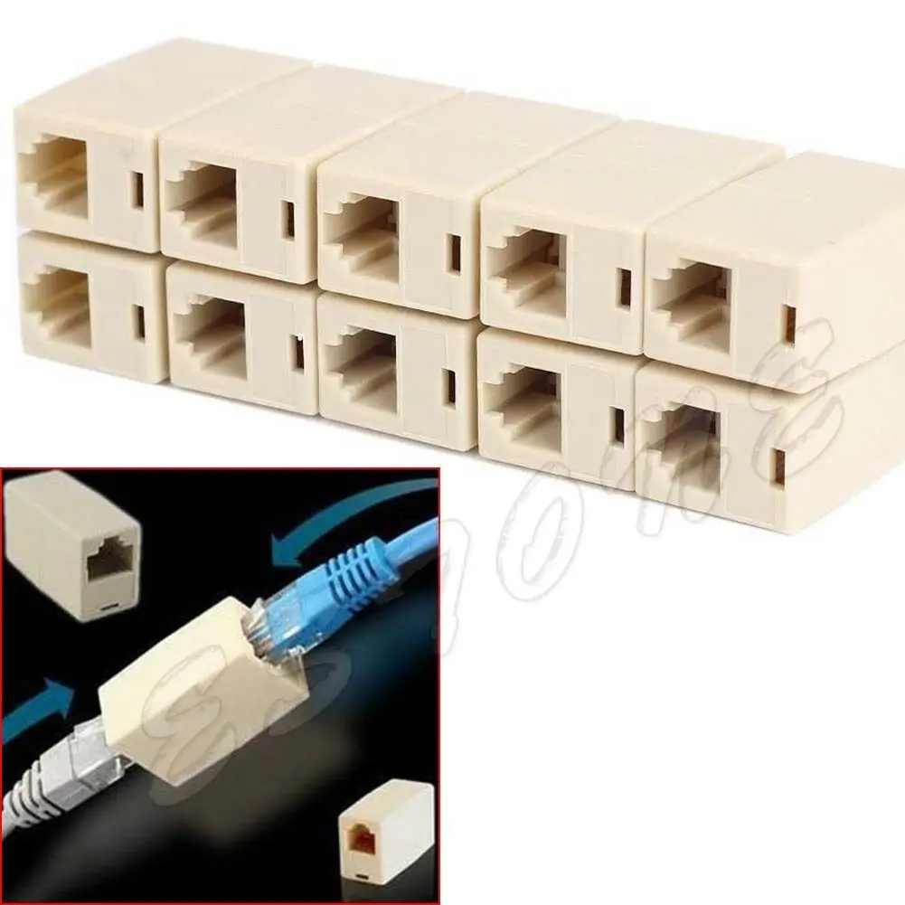 10pcs RJ45 CAT5 Coupler Plug Network LAN Cable Extender Connector