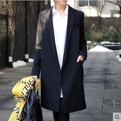 2016 Осень новый Женский длинное пальто черный Маленький костюм свободно блейзер тонкий пиджак женские Пиджаки повседневная OL тонкий плюс размер верхняя одежда