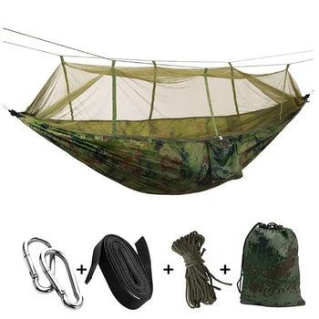 

Outdoor Portable Double Camping Hammock with Mosquito Net High Strength Parachute Fabric Hanging Bed Hunting Sleeping Swing