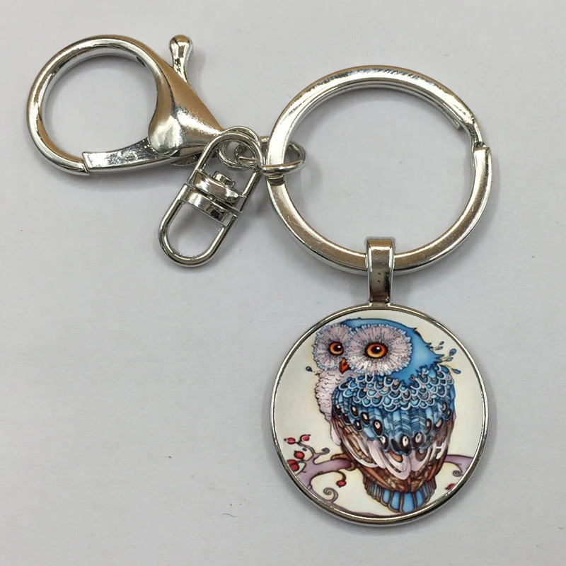 New Keychain for Woman Vintage Large Glass Owl pendant Keychain Fashion Jewelry Gift Wholesale