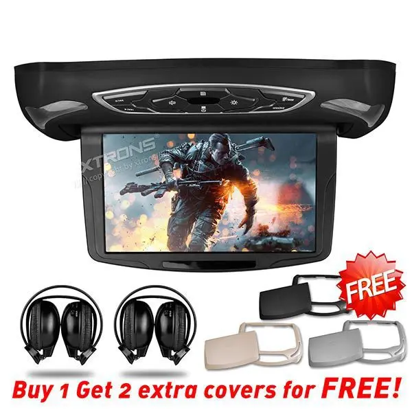 Discount 10.1" Car Roof Mounted DVD Monitor, HDMI 1240*600 Touch Button Extra Case & IR headphones,Flip Down Monitor Overhead Ceiling DVD 2