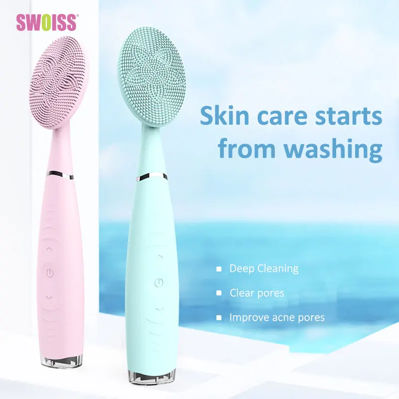 

SWOISS New Handheld Silicone Electric Cleansing Instrument Wash Brush Massage Facial Brush Cleaner Portable Ultrasound Tool