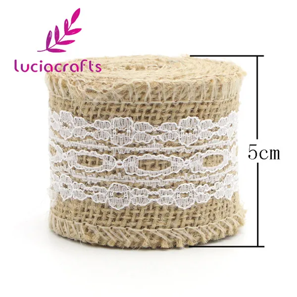 Lucia crafts 2y/lot 5-6 см лента из натуральной джутовой мешковины с кружевной льняной отделкой джутовые DIY Свадебные мероприятия вечерние принадлежности для торта V0602 - Цвет: Type 15 5cm