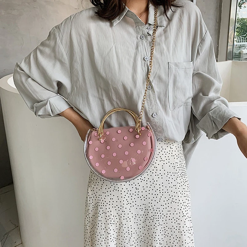 

BEAU-Women'S Fashion Dot Transparent Saddle Bag Transparent Jelly Handbag Pu Composite Messenger Bag
